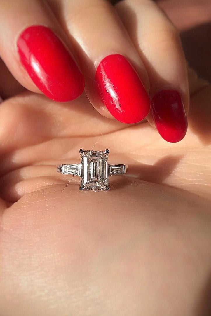2.30CT Emerald Cut Three Stone Moissanite Diamond Engagement Ring In 14K White Gold