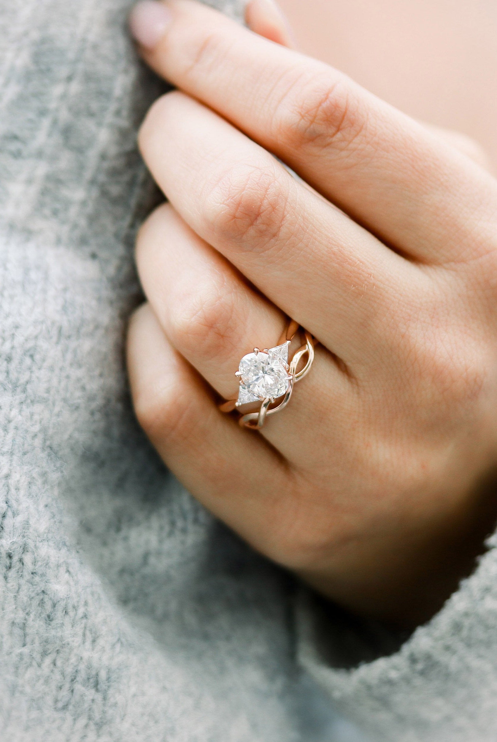 2.25CT Oval Three Stone Moissanite Diamond Cathedral Set Engagement Ring For Her