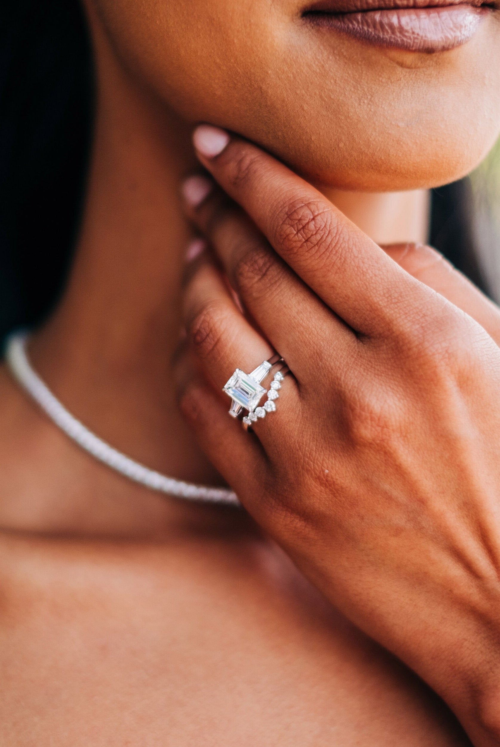 Moissanite wedding band set for brides discounts online