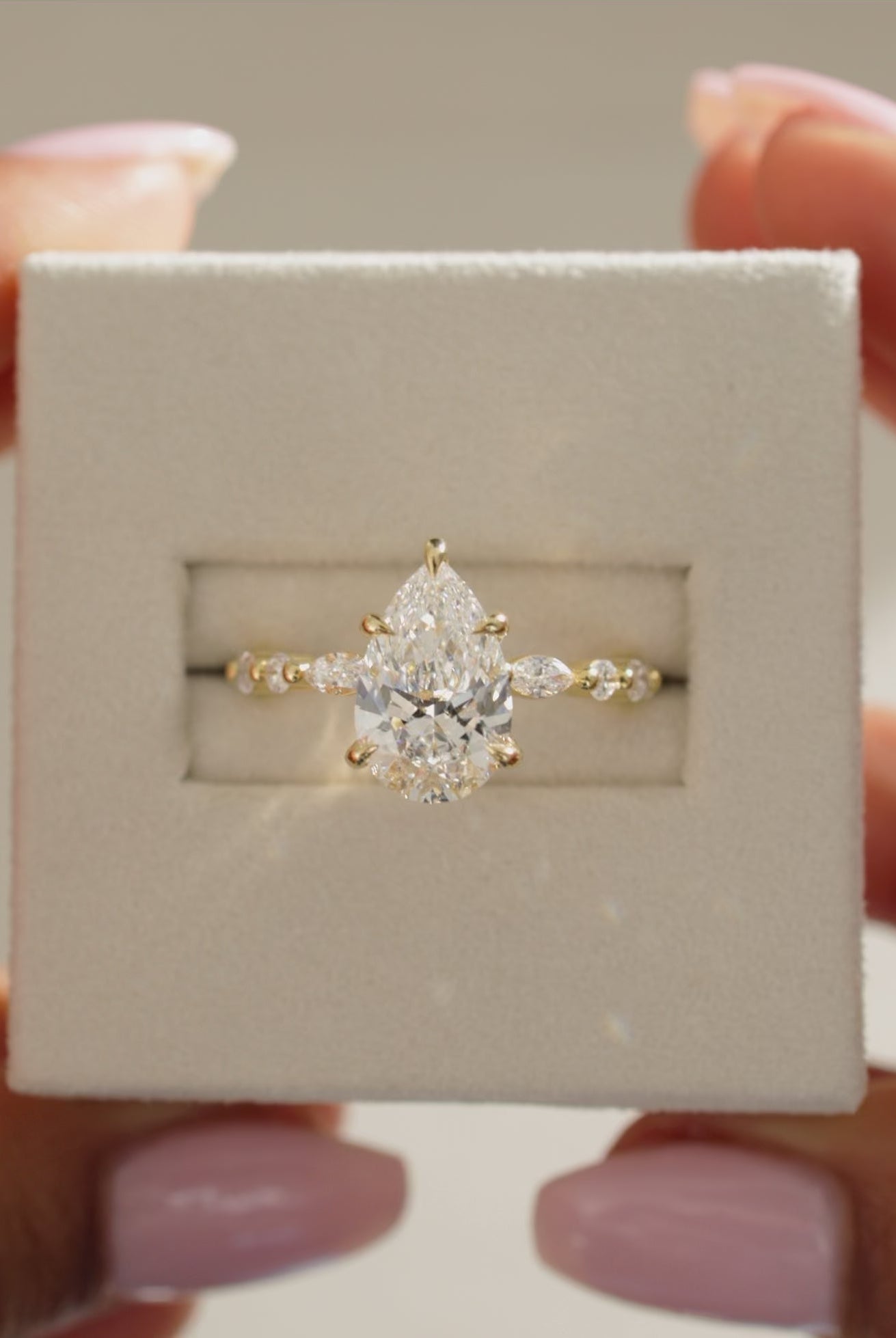 pear diamond engagement ring, pear shaped diamond ring, gold pear diamond ring, pavé setting engagement ring, pavé diamond ring