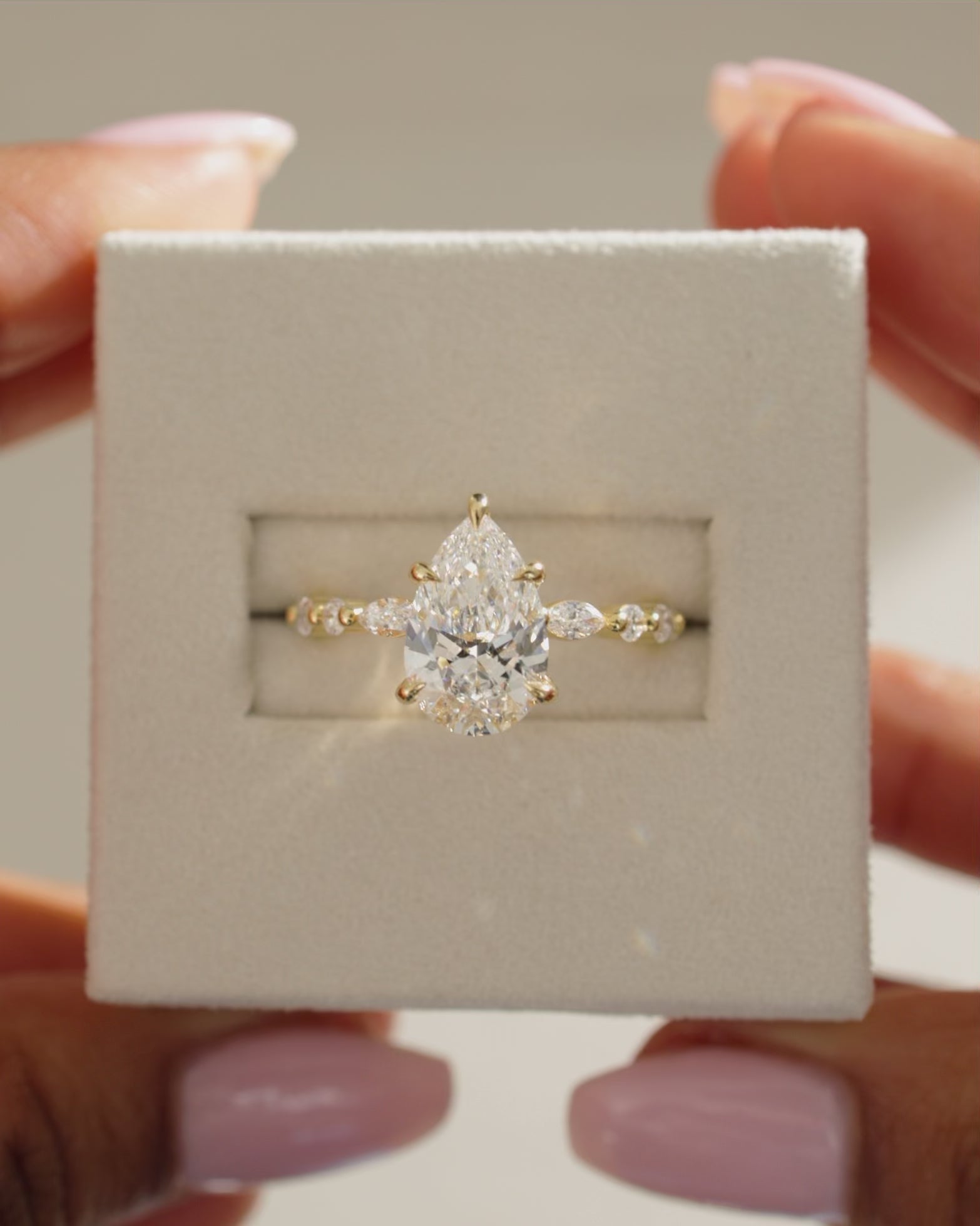 pear diamond engagement ring, pear shaped diamond ring, gold pear diamond ring, pavé setting engagement ring, pavé diamond ring