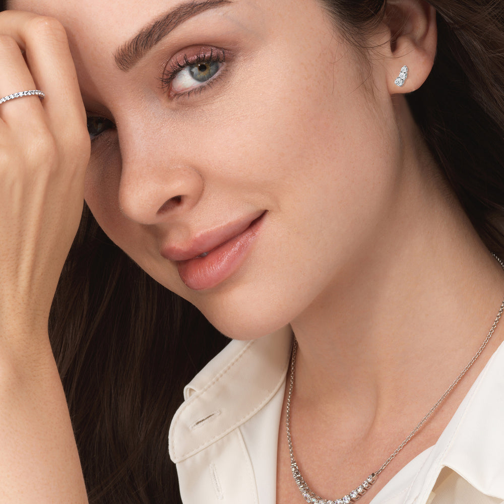 Round Cut Moissanite Diamond Three Stone Earrings for Her