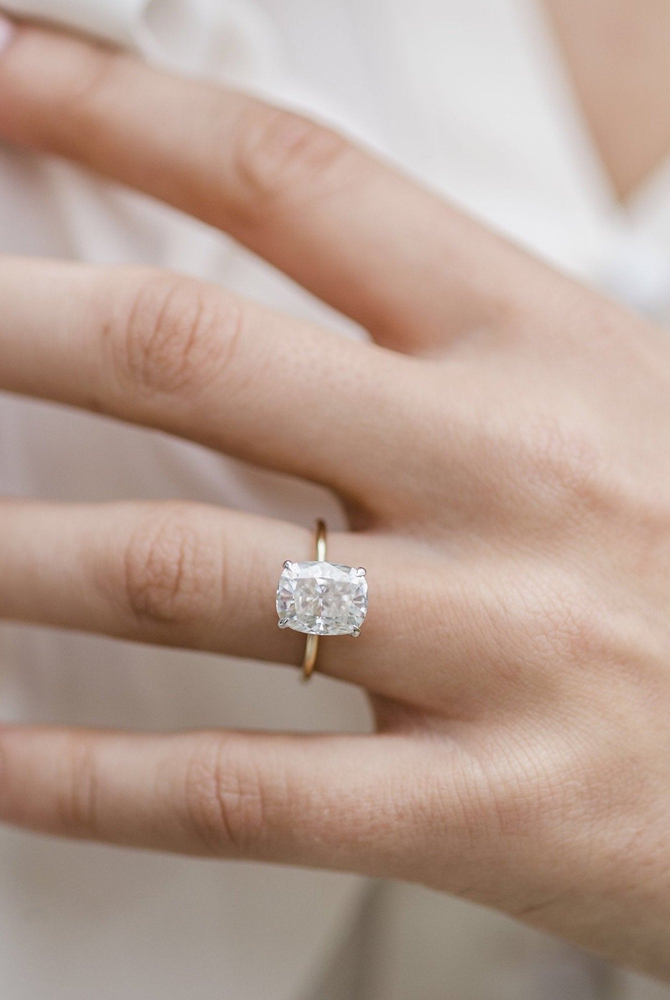 Elongated Cushion Cut Moissanite Ring