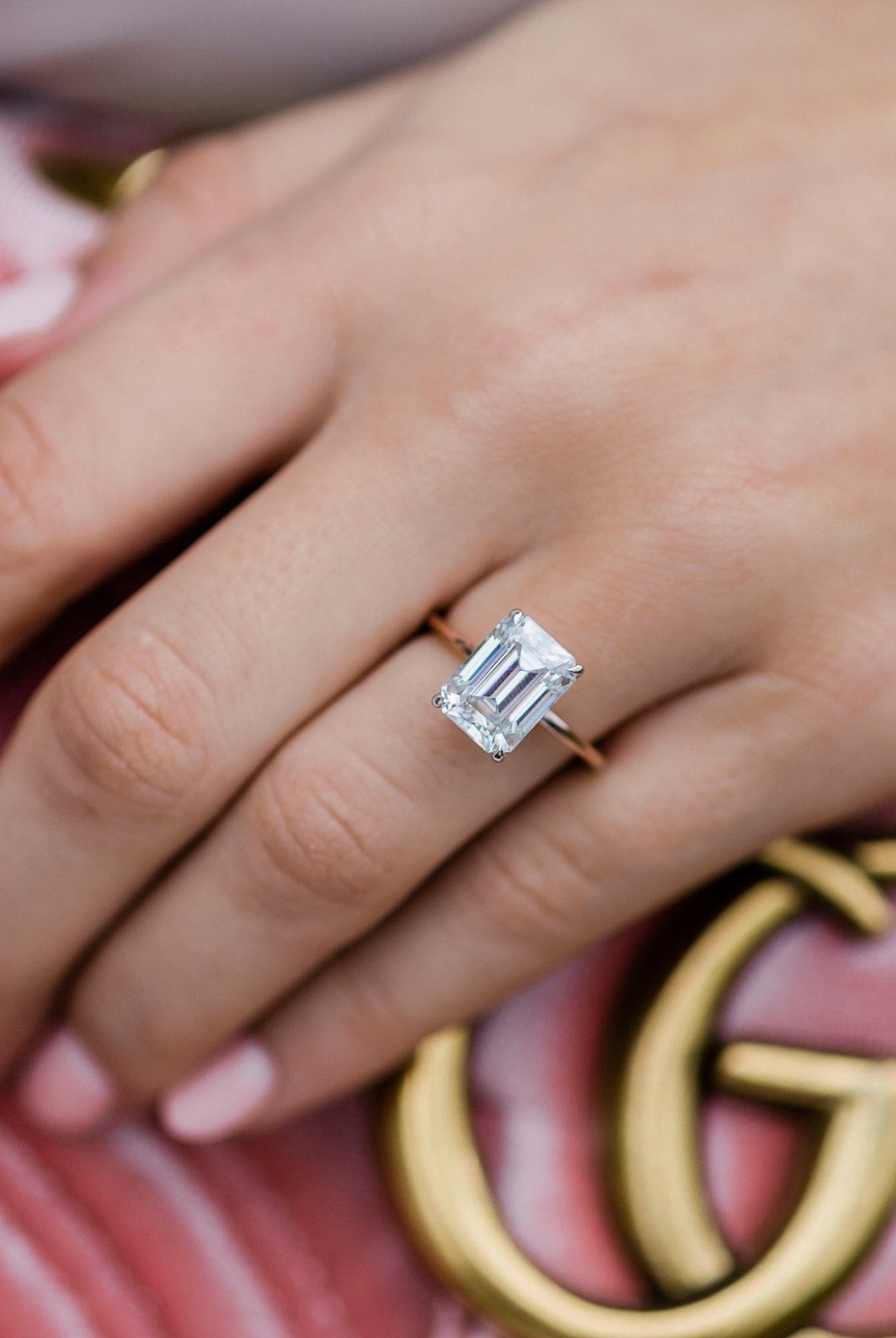Emerald Cut Moissanite Engagement Ring