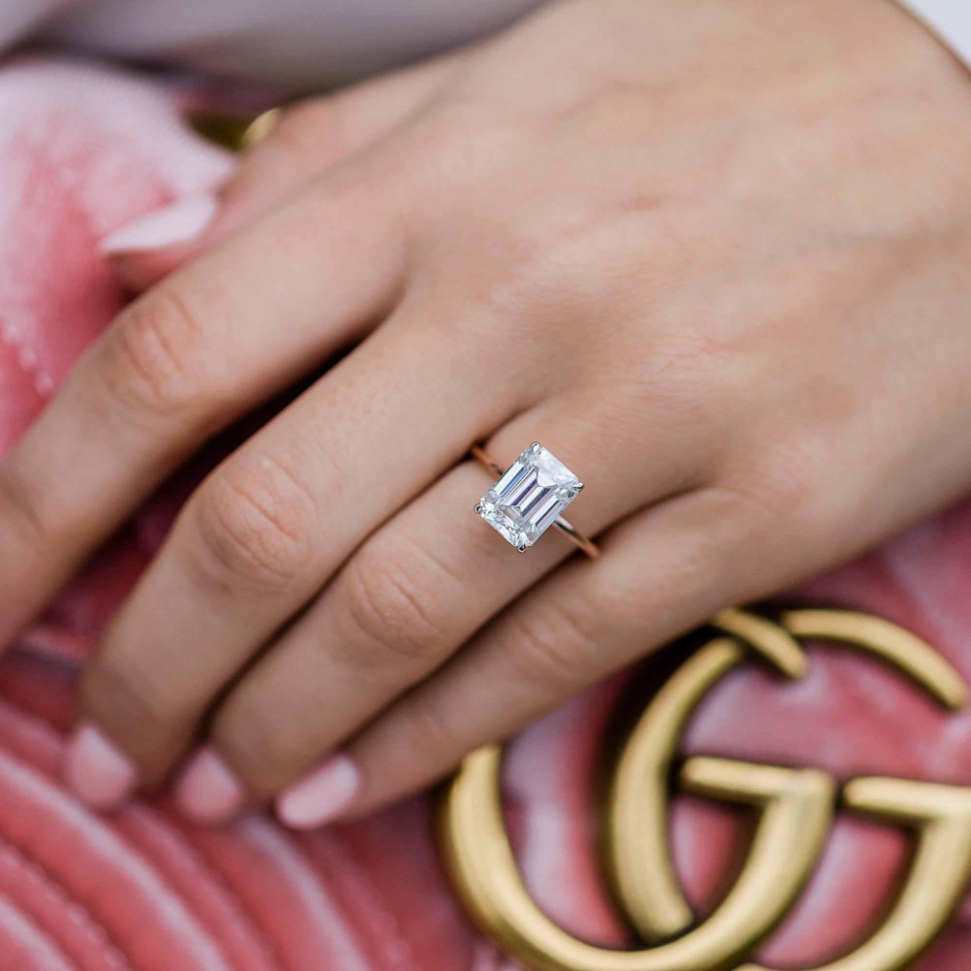 Emerald Cut Moissanite Engagement Ring