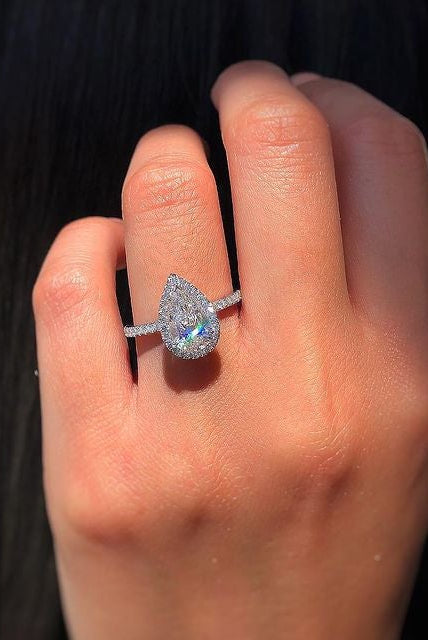 2.10CT Pear Pave Moissanite Diamond Halo Engagement Ring For Her