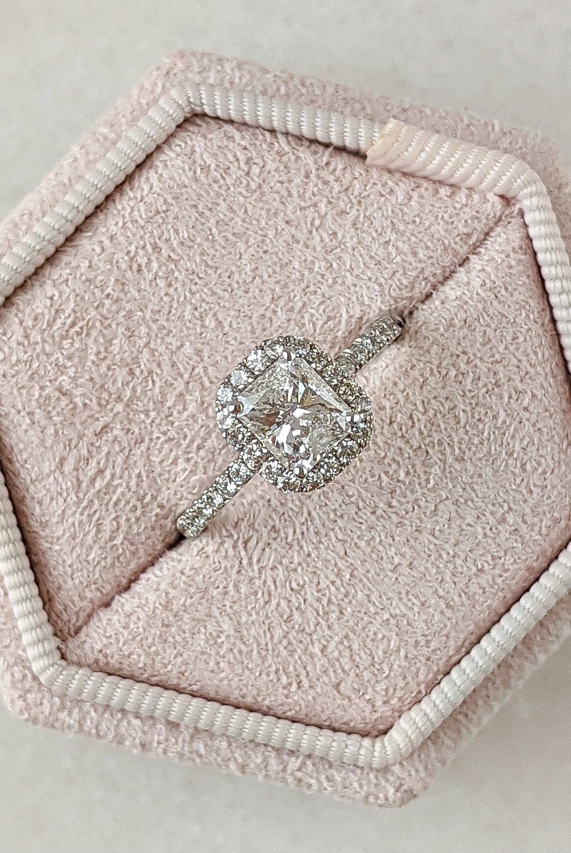 1.02CT Radiant Halo Moissanite Diamond Pave Engagement Ring For Women