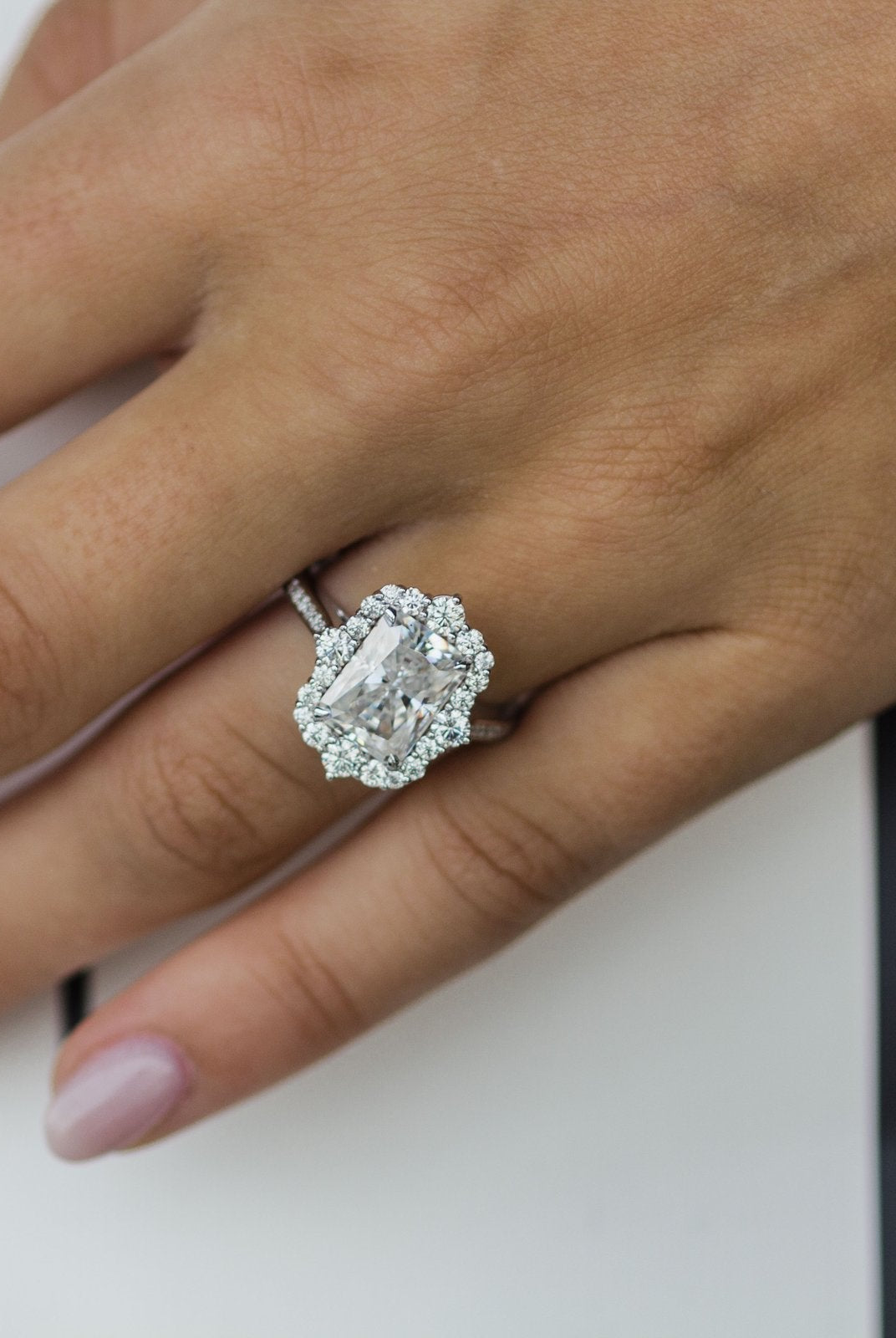 3.40CT Radiant Cut Unique Halo Moissanite Engagement Ring