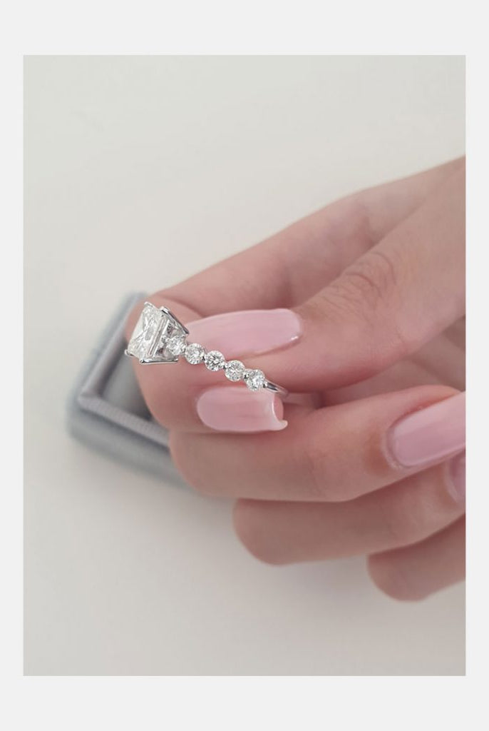 2.0CT Princess Cut Bubble Pave Moissanite Diamond Engagement Ring