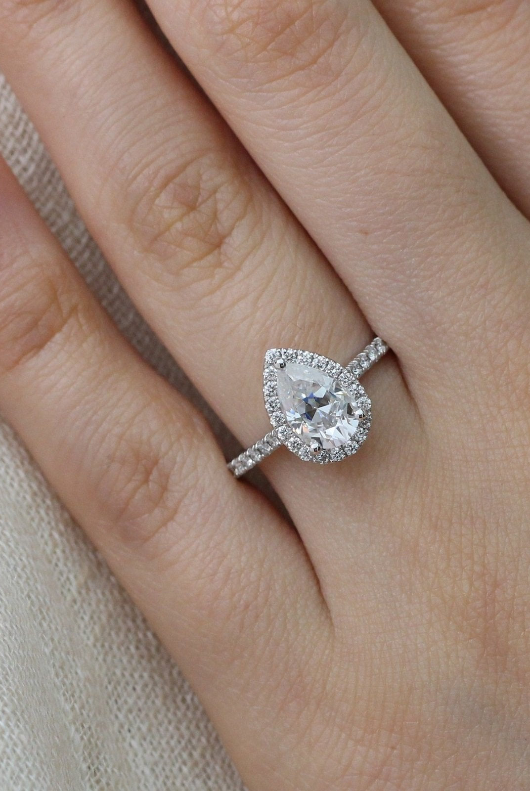 1.50CT Pear Pave Moissanite Diamond Halo Engagement Ring For Her