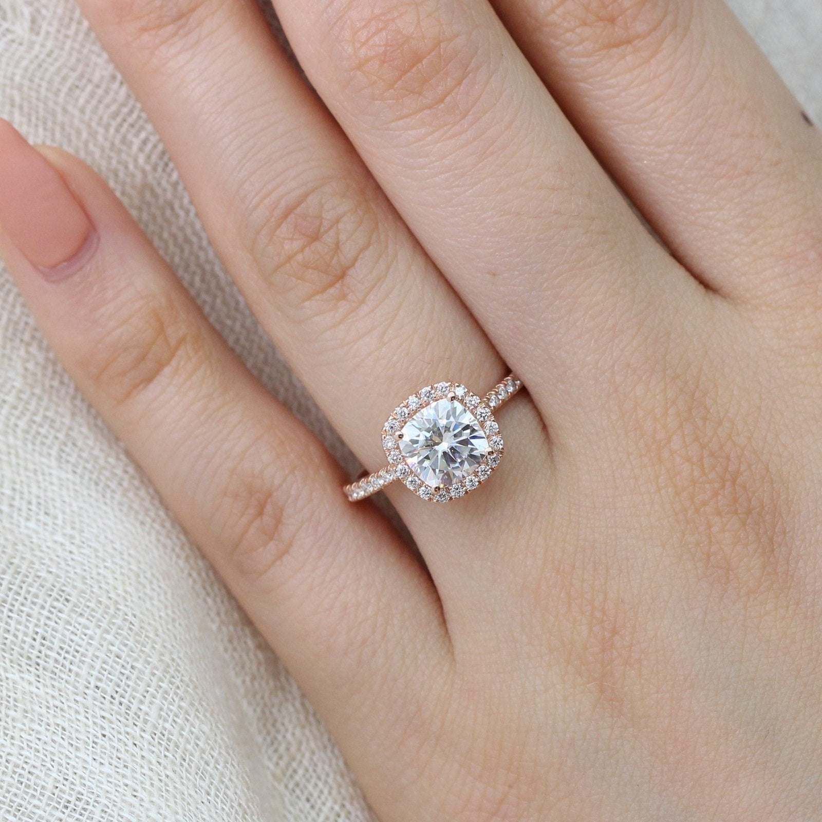 1.65CT Cathedral Set Cushion Halo Moissanite Diamond Engagement Ring