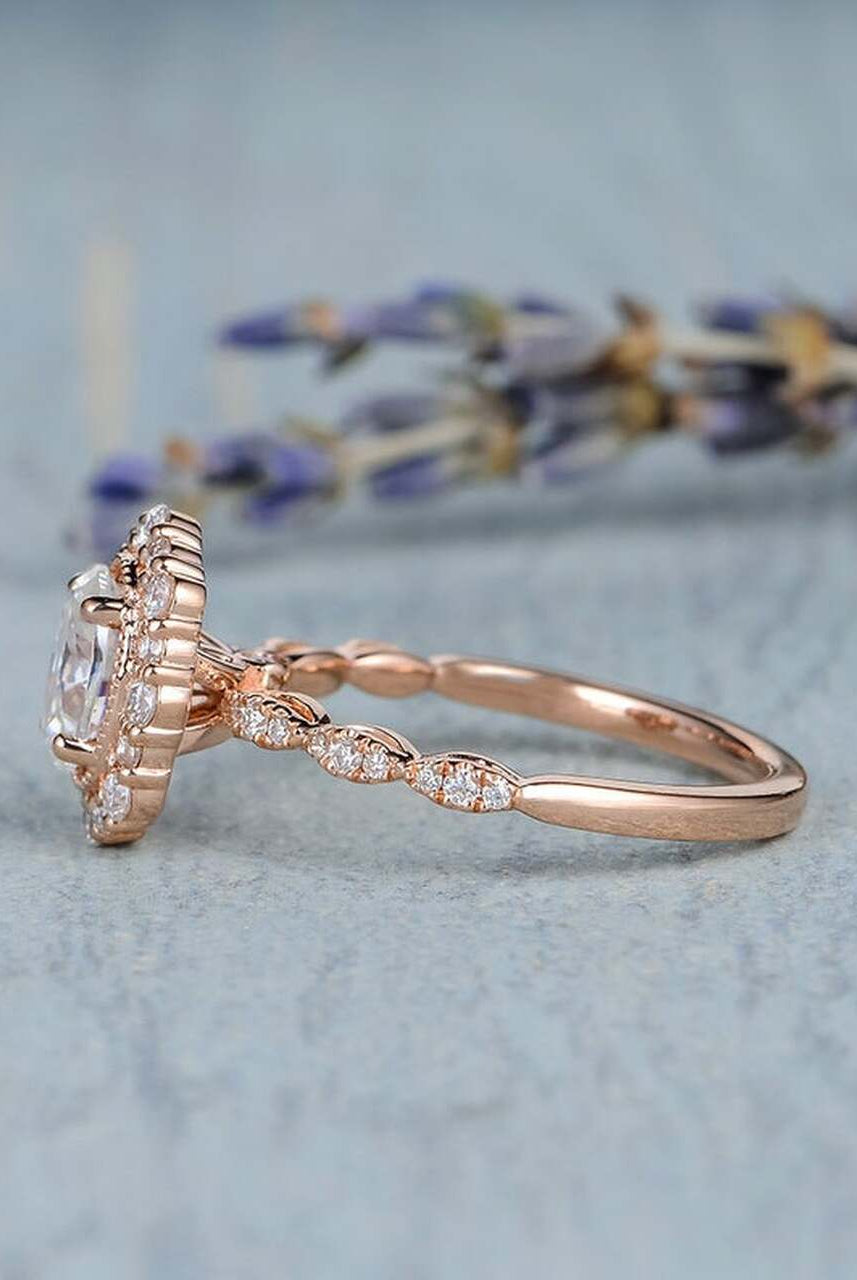 1.0CT Oval Floral Halo Moissanite Diamond Vintage Pave Engagement Ring