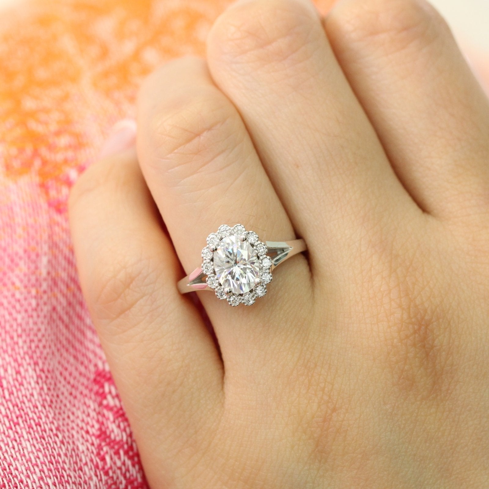 1.50CT Vintage Oval Cut Diamond Moissanite Halo Engagement Ring