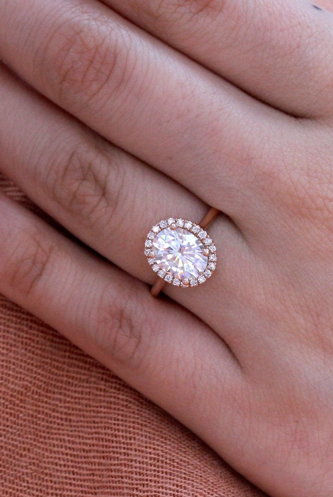 2.0CT Oval Halo Moissanite Diamond Cathedral Set Solitaire Engagement Ring