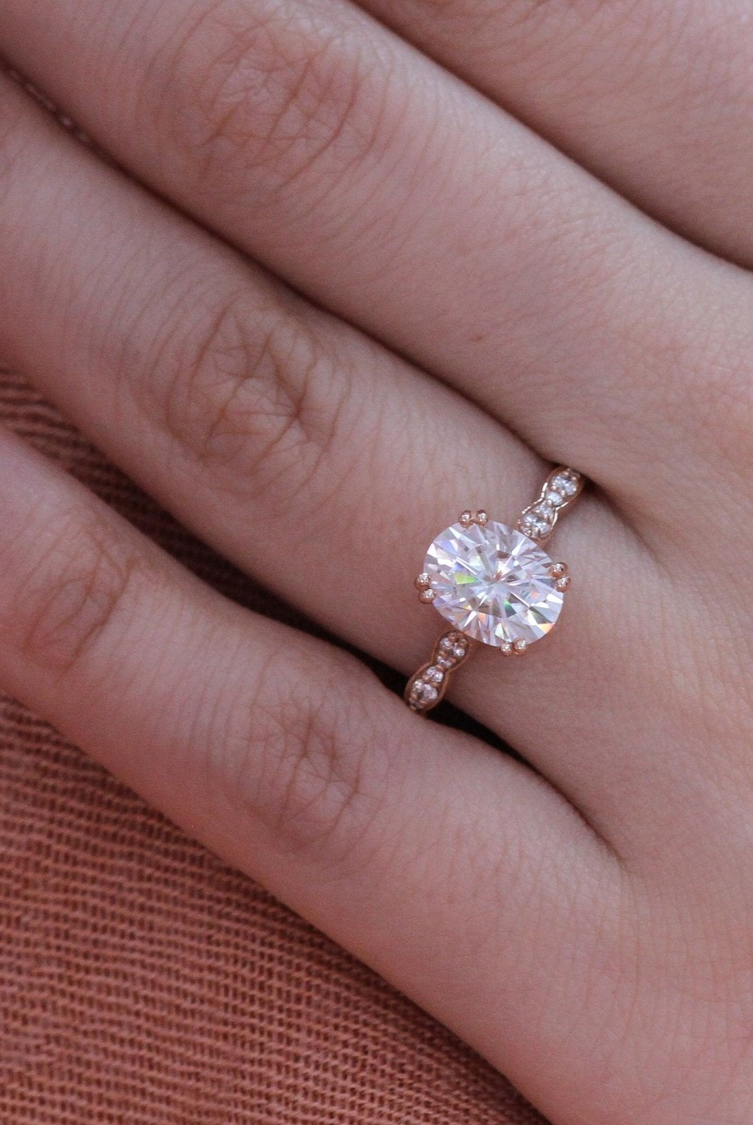 2.0CT Oval Double Claw Prong Moissanite Diamond Vintage Pave Engagement Ring