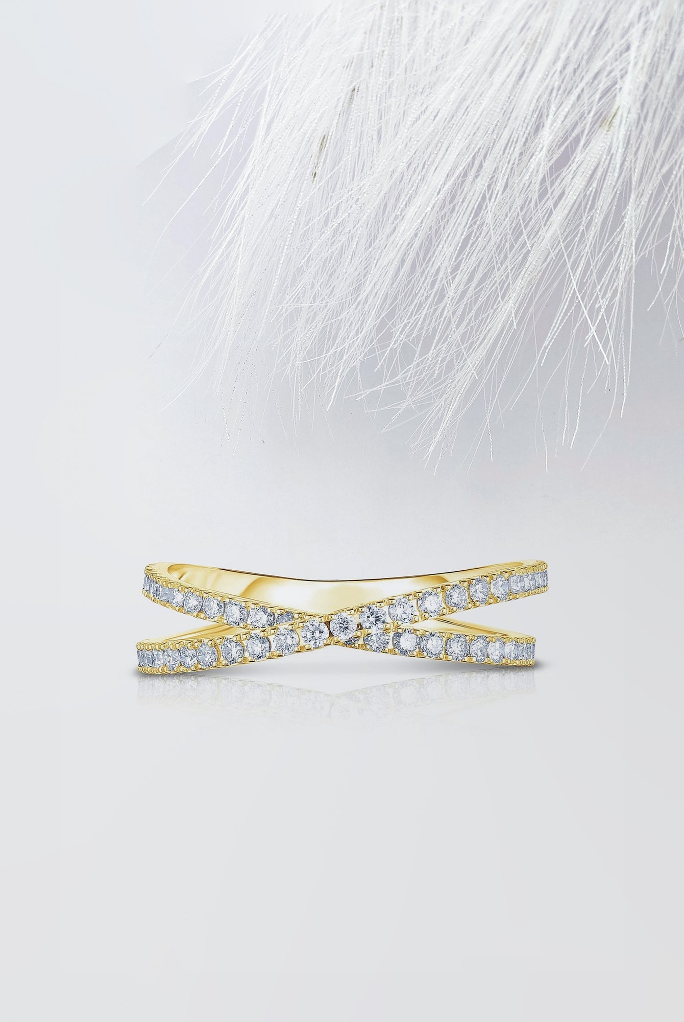 Round Cut Moissanite Criss-Cross Diamond Wedding Band for Her