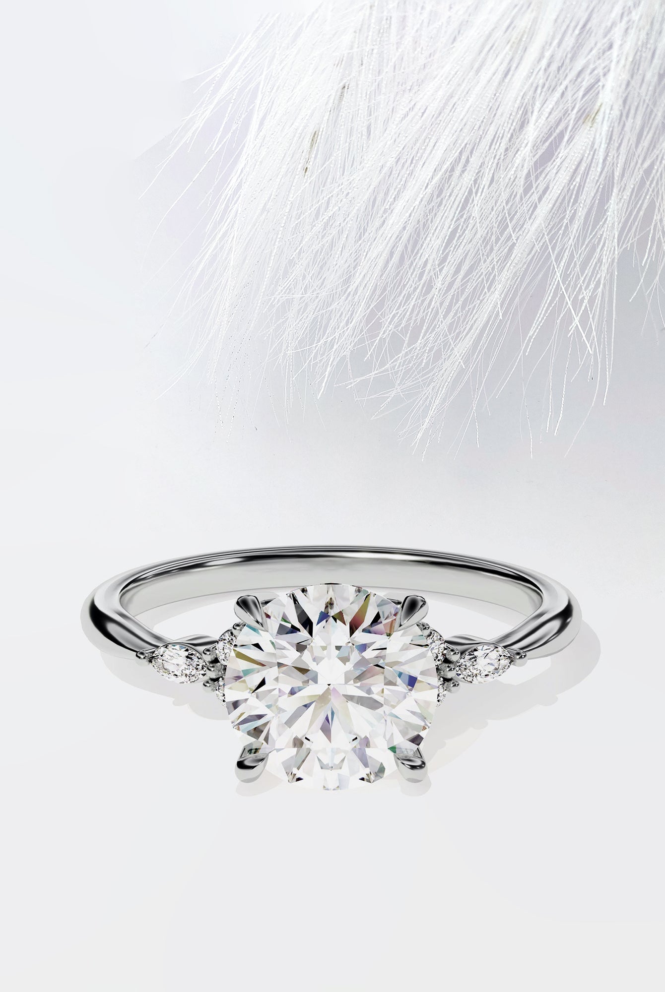 Round Cut Diamond Cluster Moissanite Engagement Ring