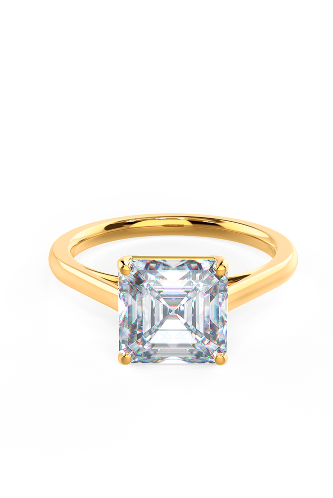 2.50ct Asscher Cut Moissanite Diamond Cathedral Solitaire Engagement Ring