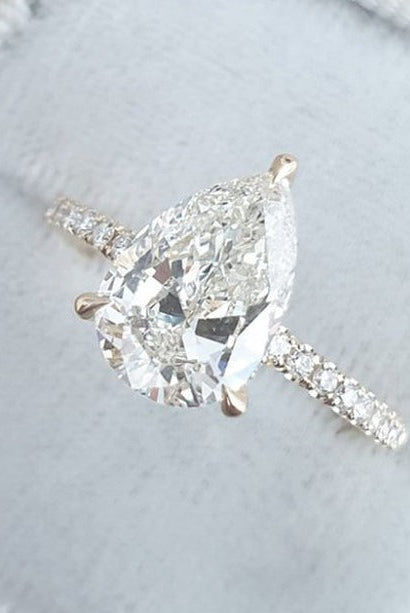 2.0ct Pear Moissanite Diamond Pave Engagement Ring For Women