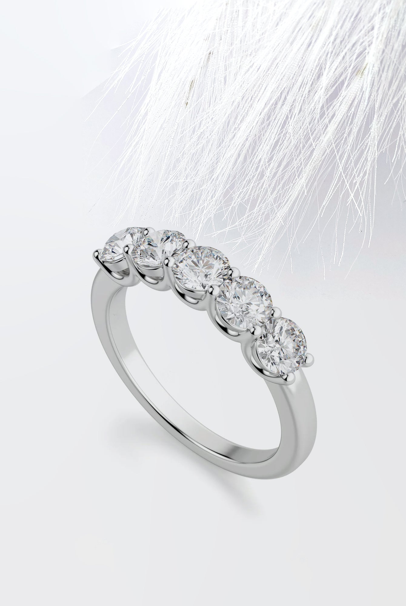Round Cut Moissanite Five Stone Diamond Wedding Band for Her
