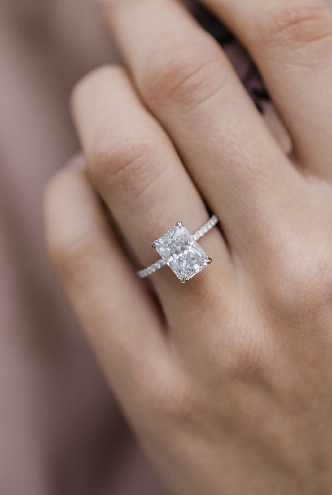 2.70CT Radiant Hidden Halo Moissanite Diamond Pave Engagement Ring