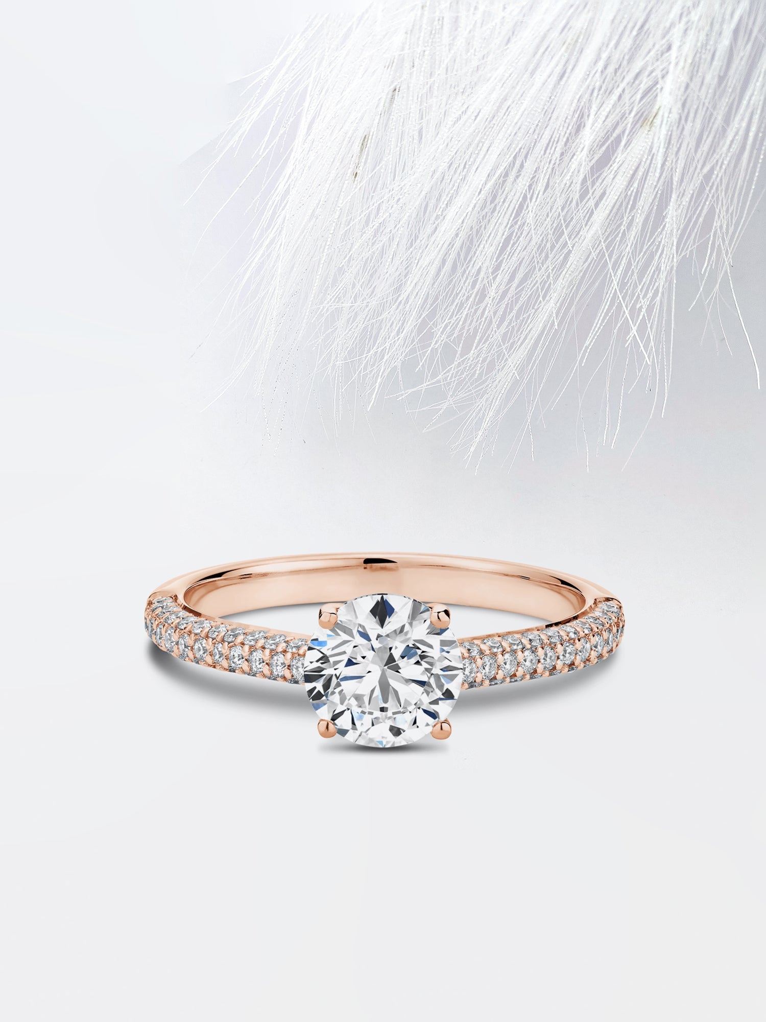 Round Cut Diamond Three Sided Pave Moissanite Engagement Ring For Her