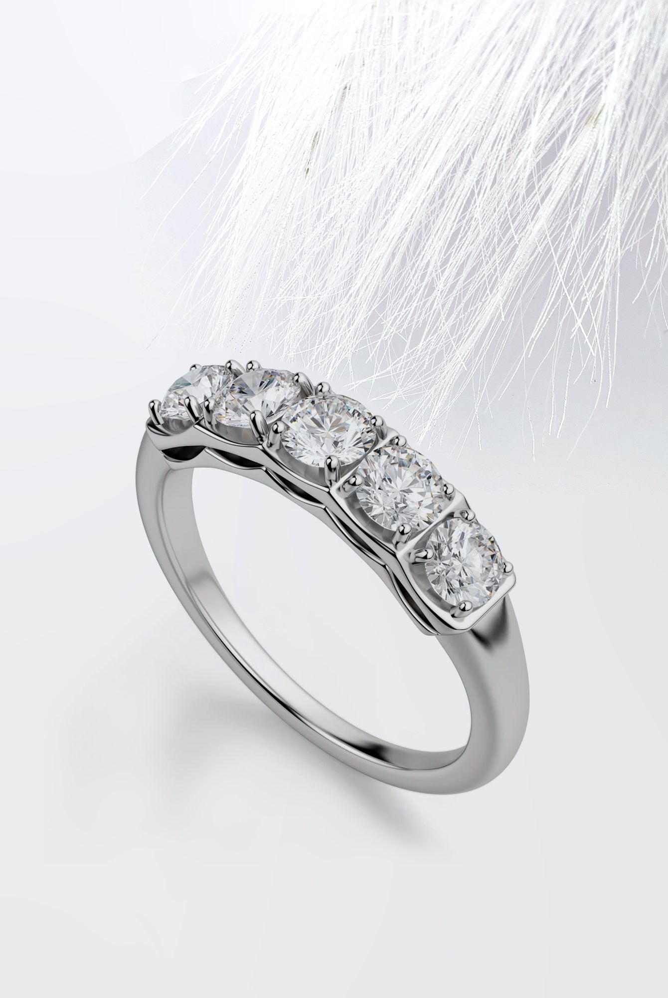 Five Stone Round Cut Moissanite Diamond Wedding Band in White Gold