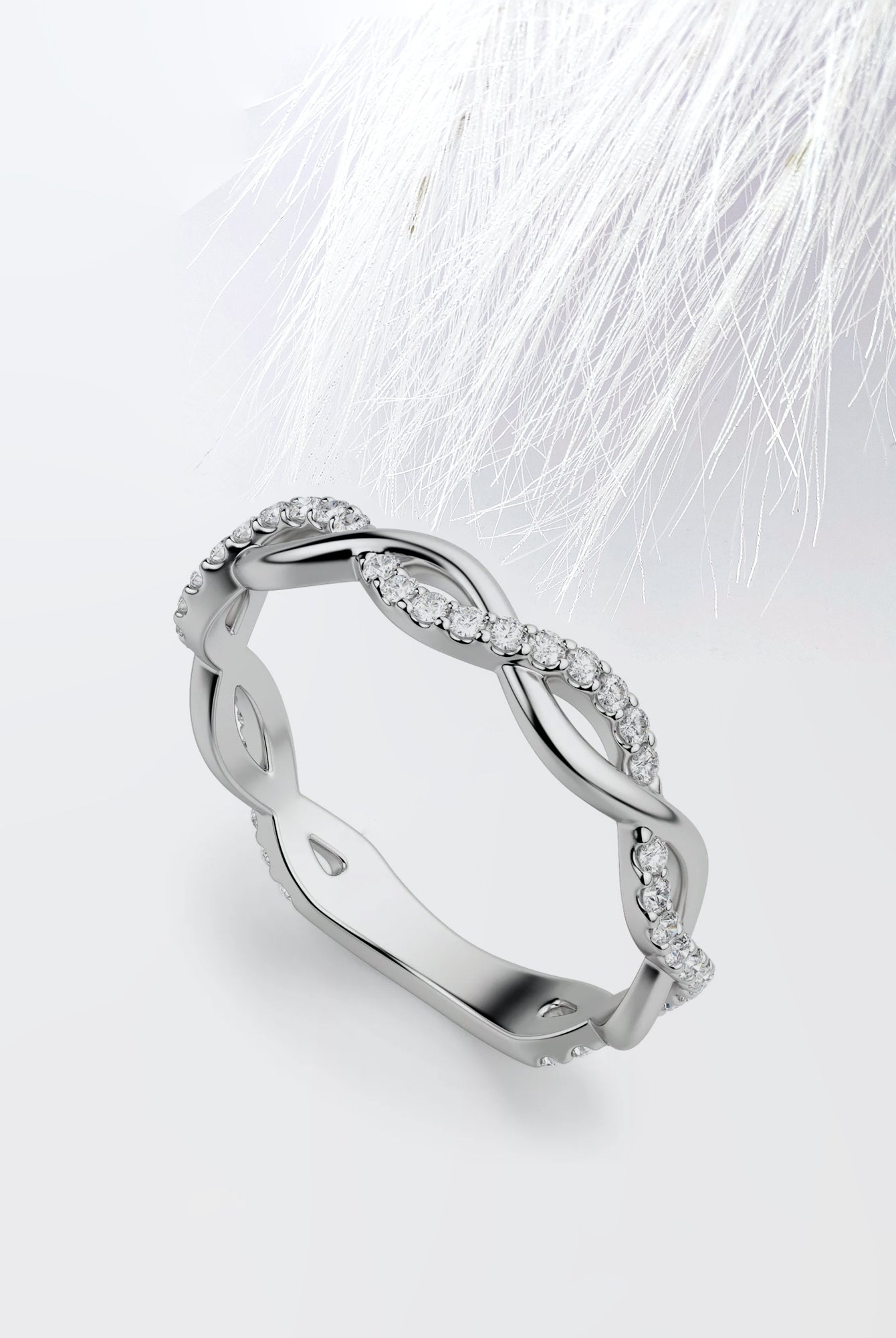 Round Cut Moissanite Infinity Diamond Wedding Band in White Gold
