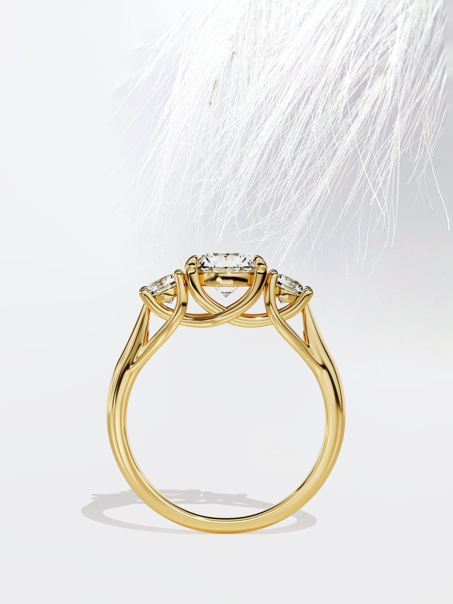 Round Cut Moissanite Three Stone Diamond Engagement Ring