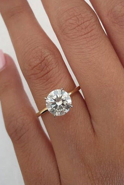 2.0ct Round Two Tone Moissanite Diamond Solitaire Engagement Ring In 14K Solid Gold
