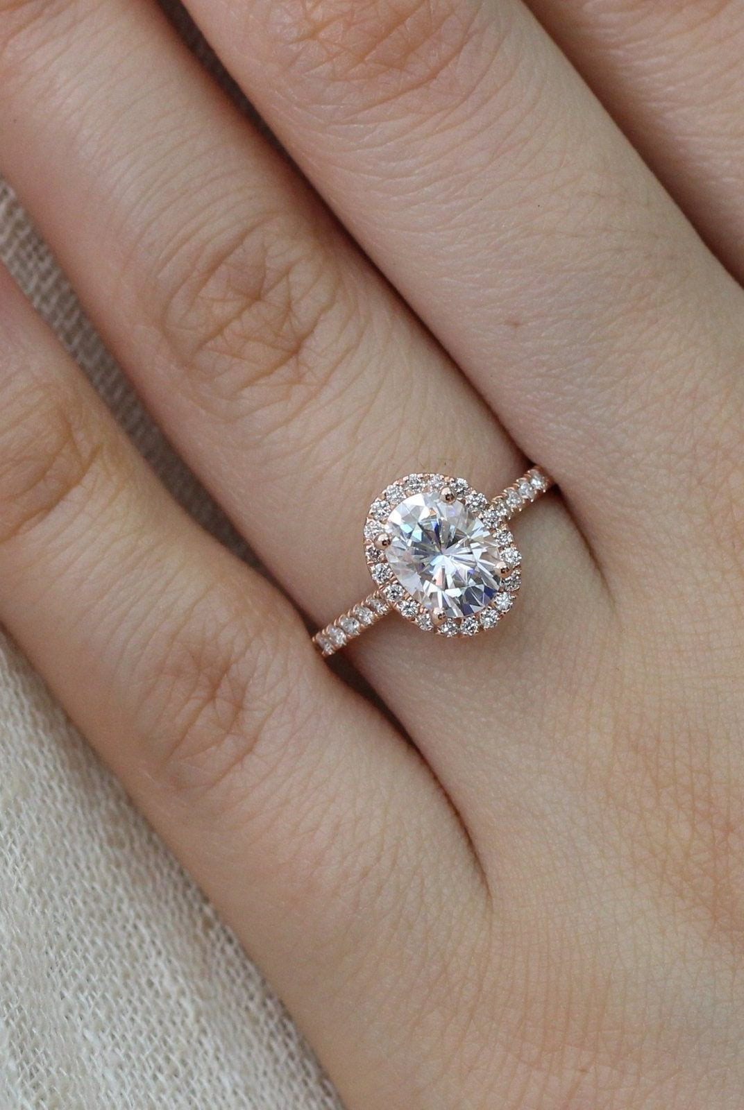 1.50CT Cathedral Set Oval Pave Diamond Moissanite Halo Engagement Ring