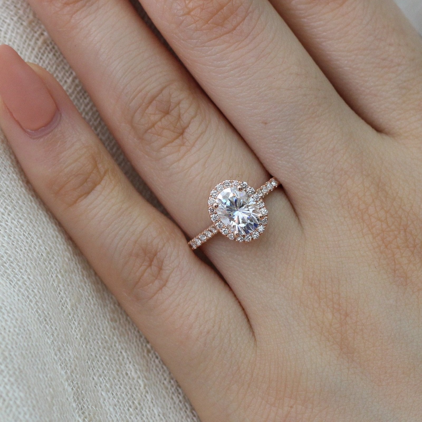 1.50CT Cathedral Set Oval Pave Diamond Moissanite Halo Engagement Ring