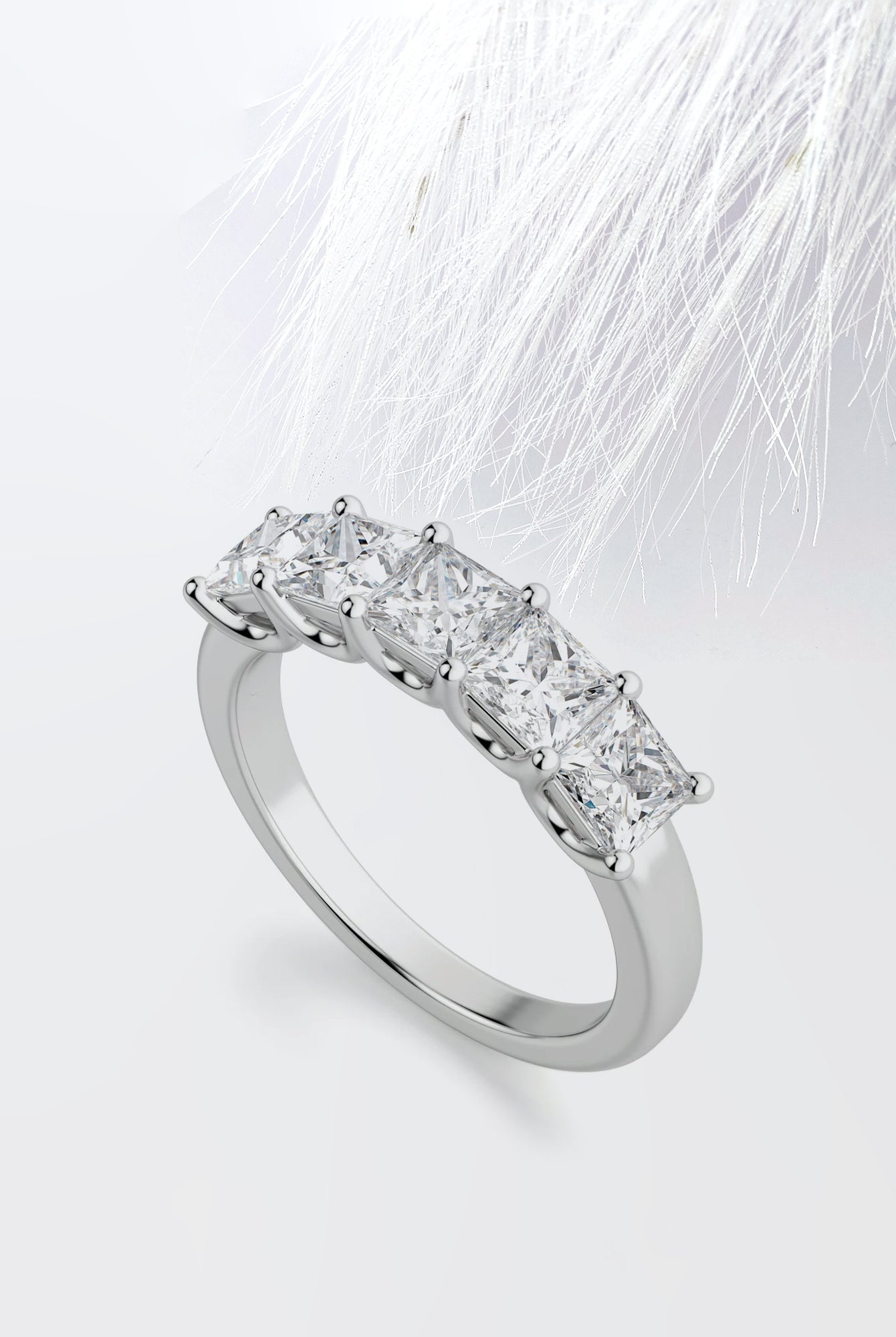 Five Stone Princess Cut Moissanite Diamond Wedding Band