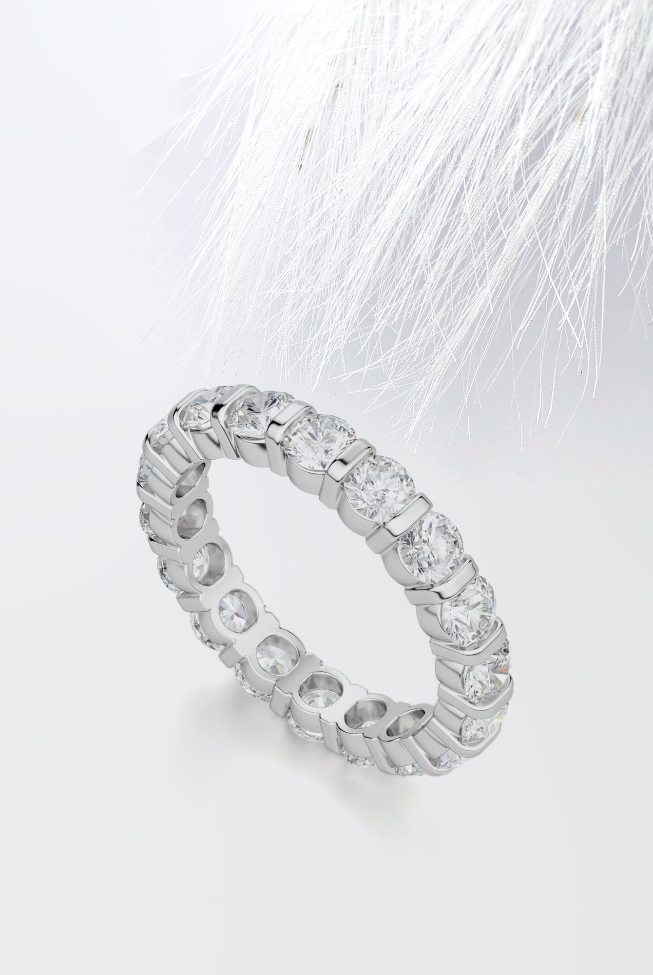 Round Cut Moissanite Bar Set Diamond Wedding Band for Her