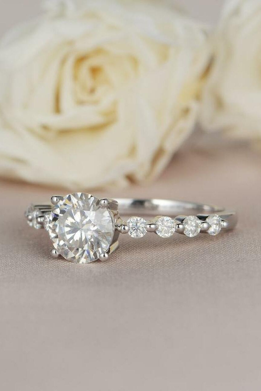 1.0CT Round Bubble Pave Moissanite Diamond Four Prong Engagement Ring