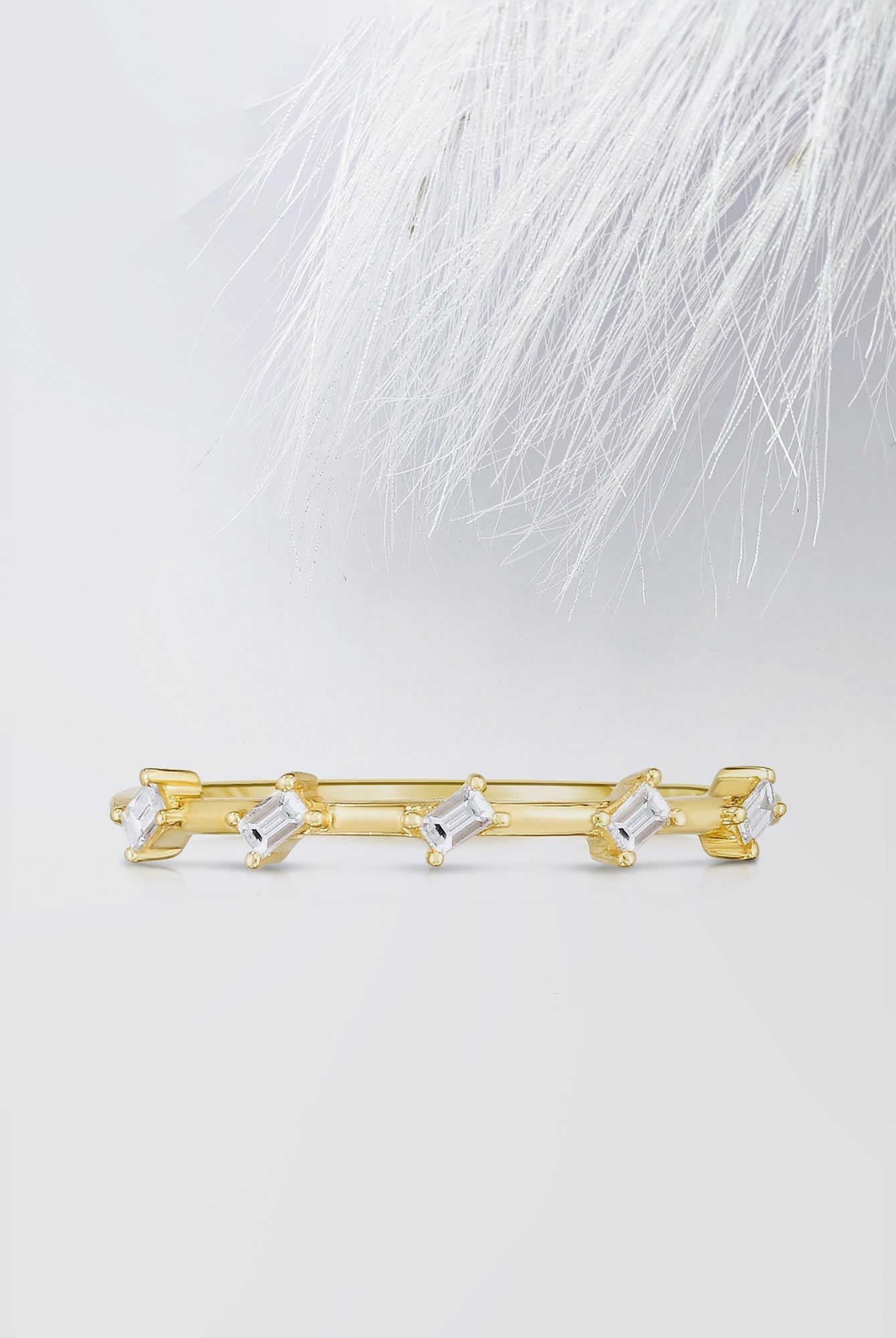 Baguette Cut Moissanite Distance Diamond Wedding Band in Yellow Gold