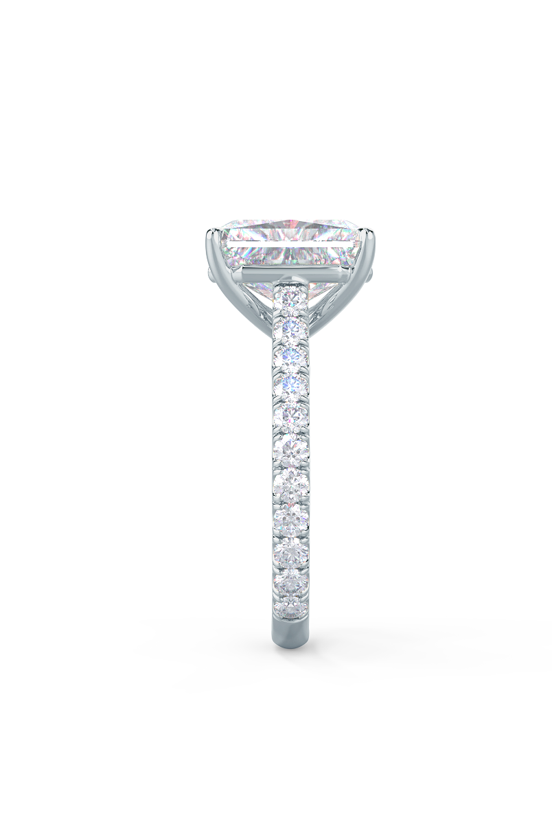 2.0CT Cathedral Set Radiant Moissanite Diamond Pave Engagement Ring In 14K White Gold