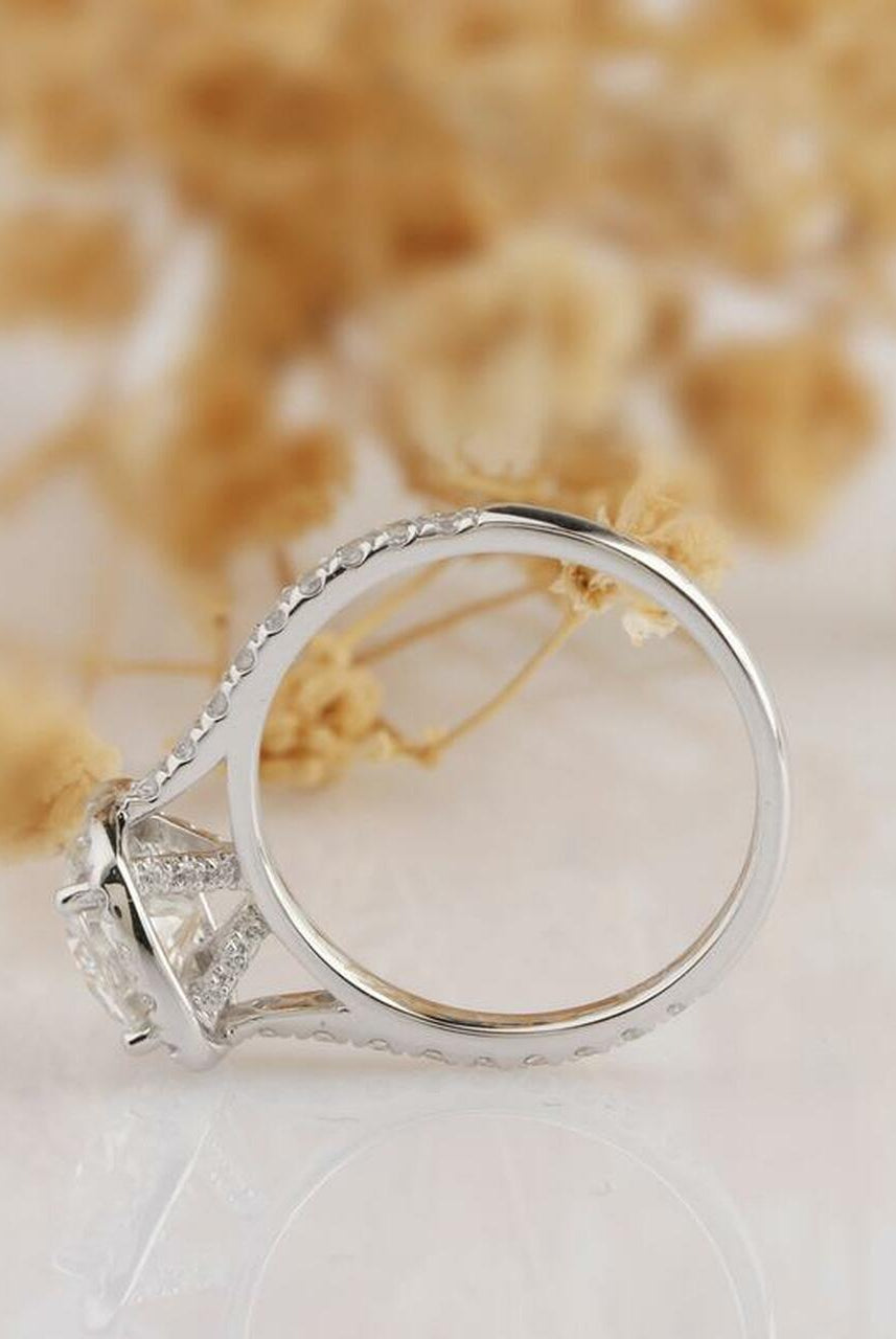 1.0CT Cathedral Set Round Moissanite Diamond Halo Engagement Ring