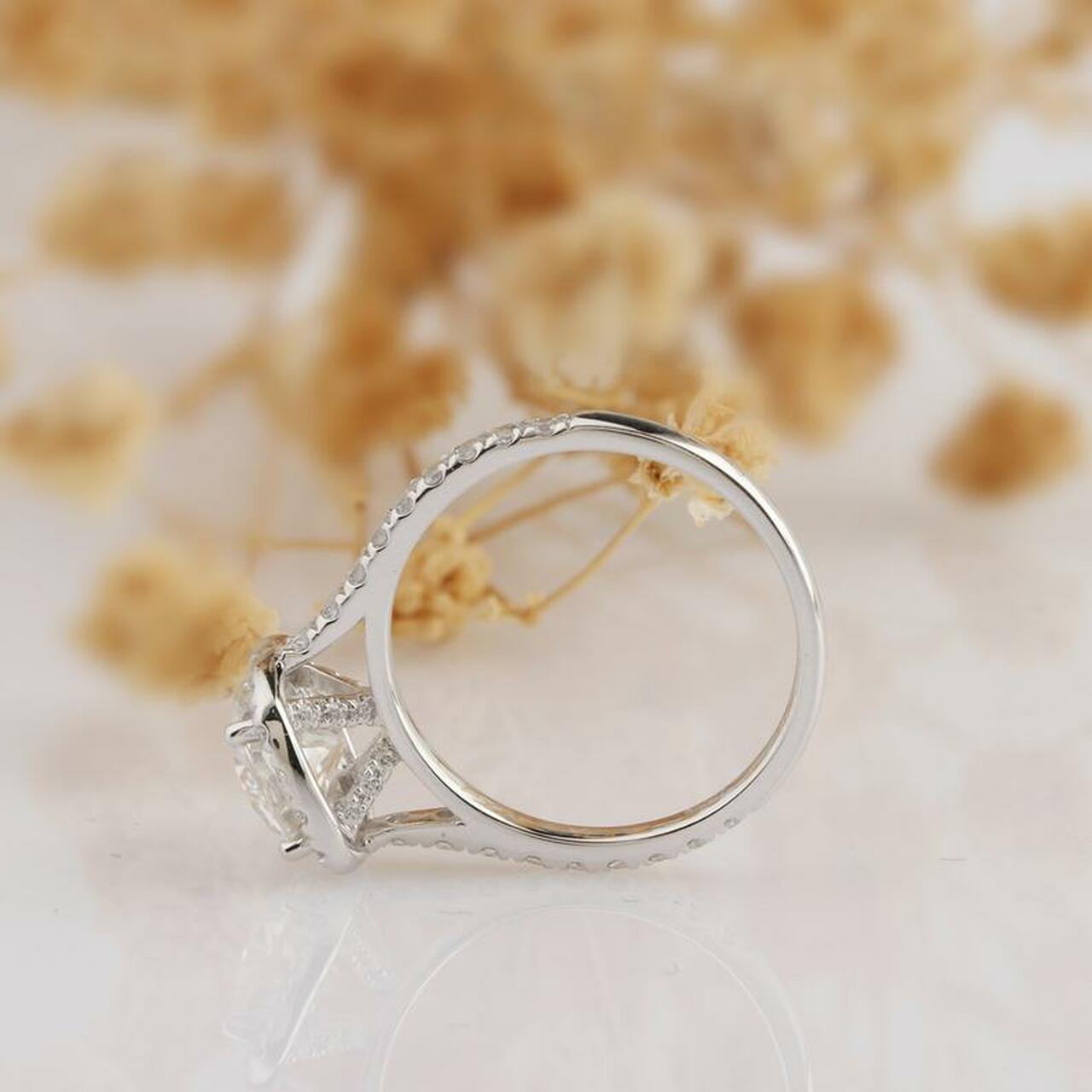 1.0CT Cathedral Set Round Moissanite Diamond Halo Engagement Ring