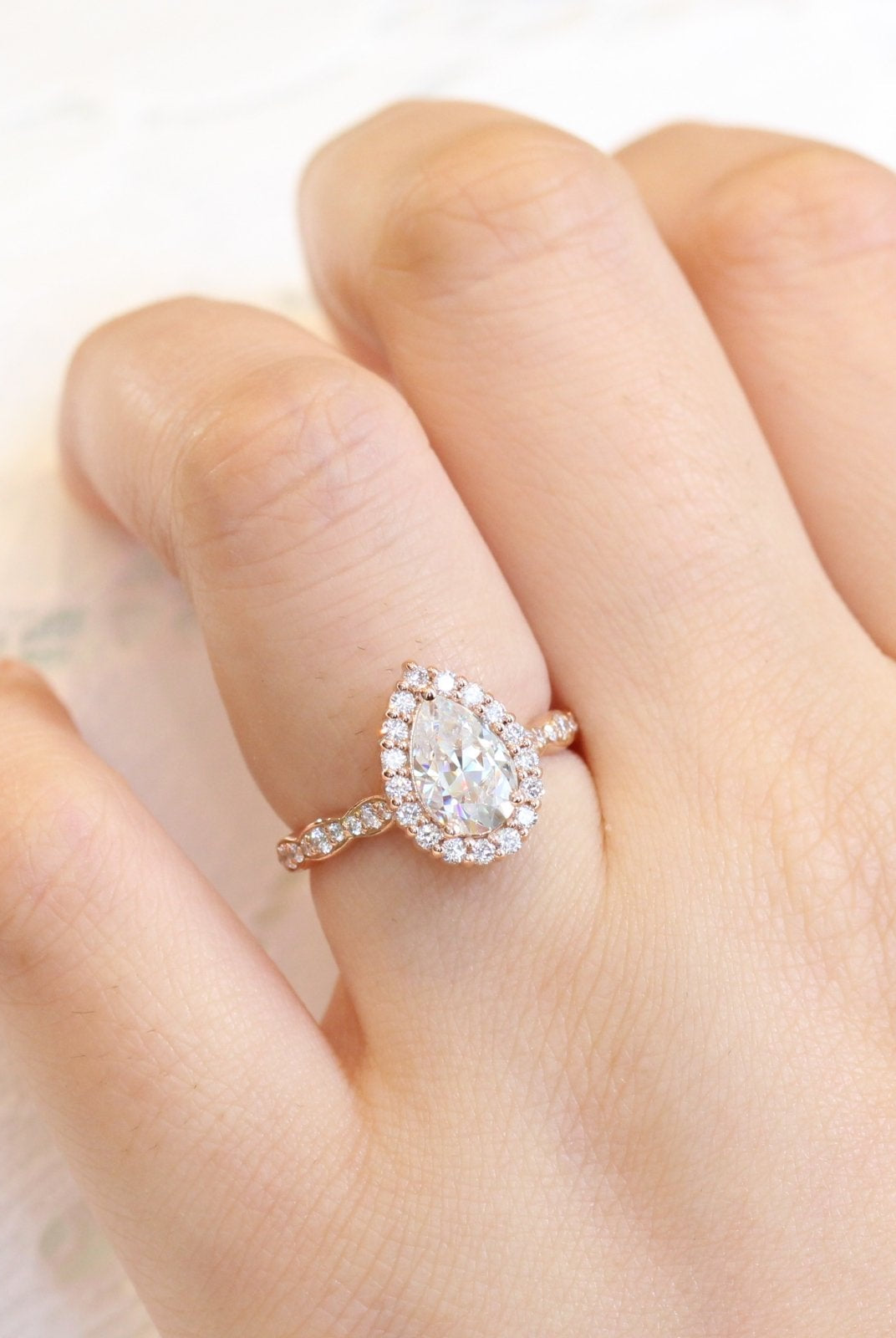 1.50CT Pear Halo Moissanite Diamond Vintage Pave Engagement Ring For Women