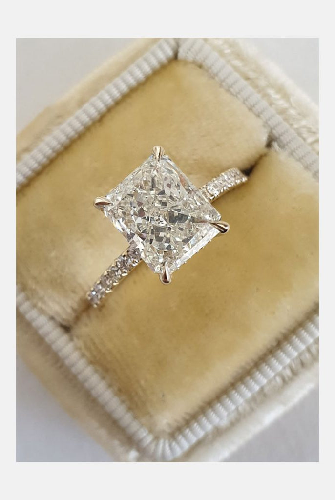 2.0ct Radiant Pave Moissanite Diamond Hidden Halo Engagement Ring In 14K Solid Gold