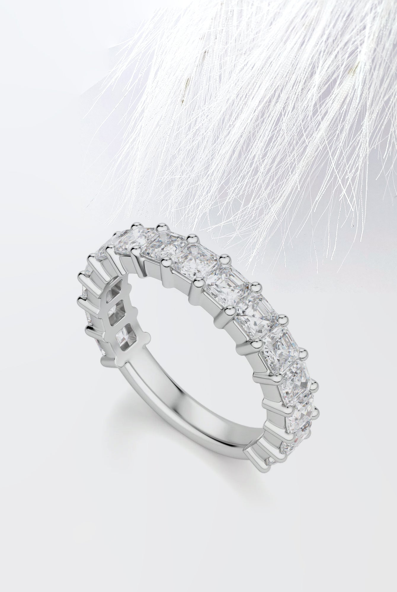 Asscher Cut Moissanite 3/4 Diamond Wedding Band for Women