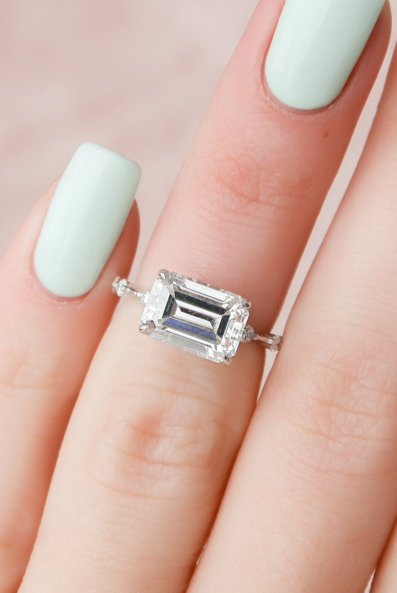 Emerald Cut Moissanite Engagement Ring