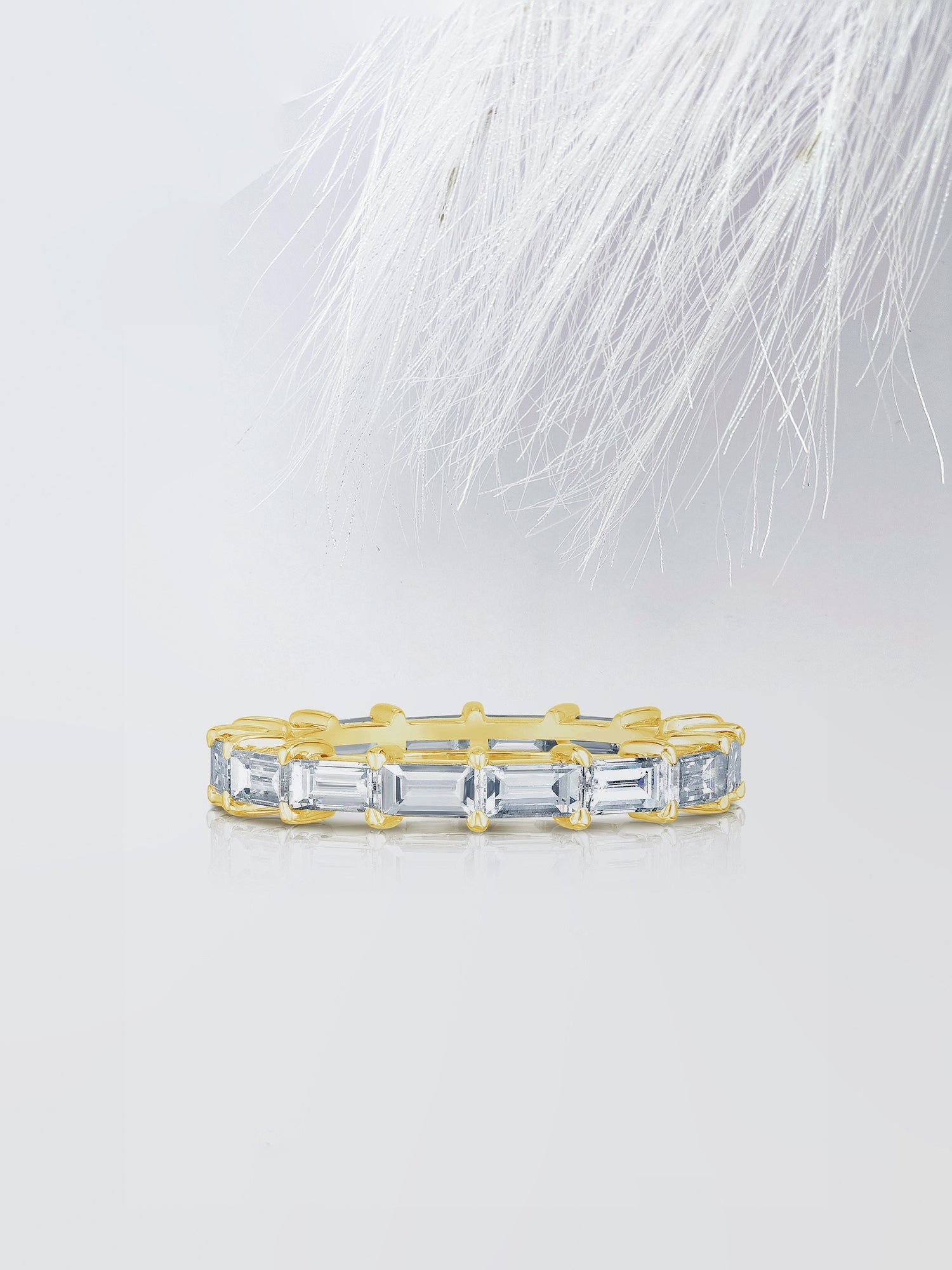 Baguette Cut Moissanite Full Eternity Diamond Wedding Band in Yellow Gold