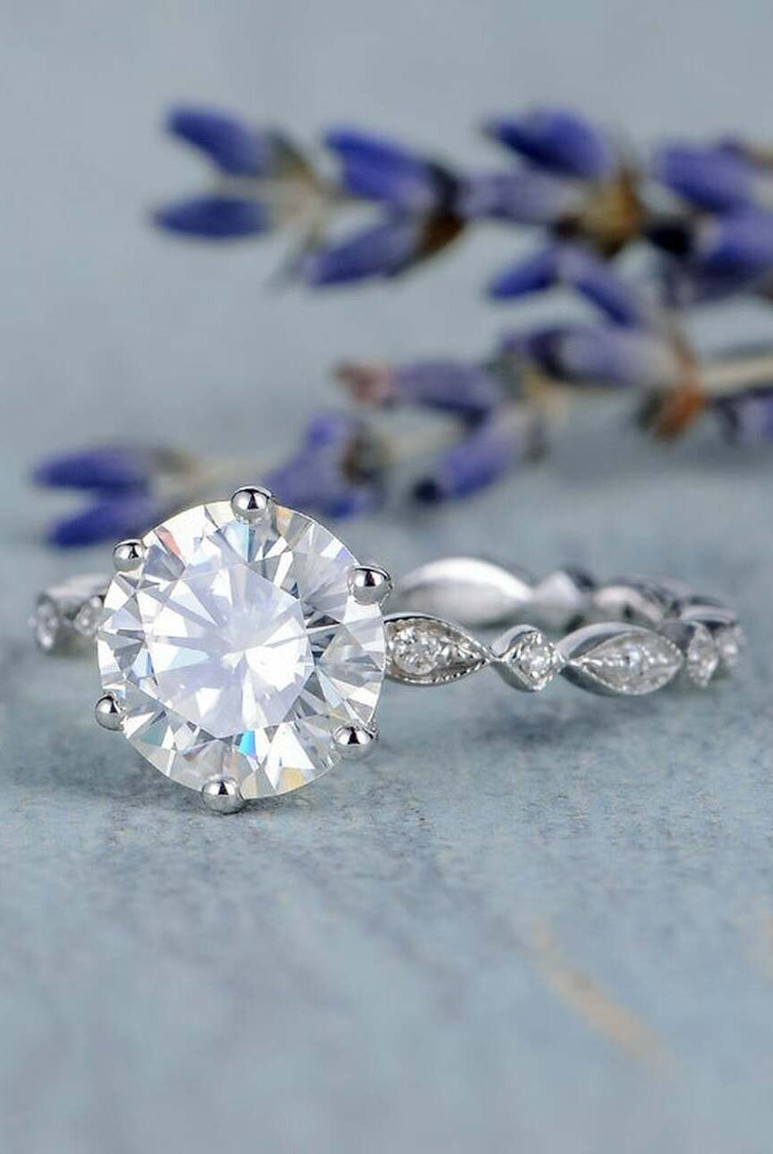 2.0CT Round Vintage Pave Moissanite Diamond Six Prong Engagement Ring for Women