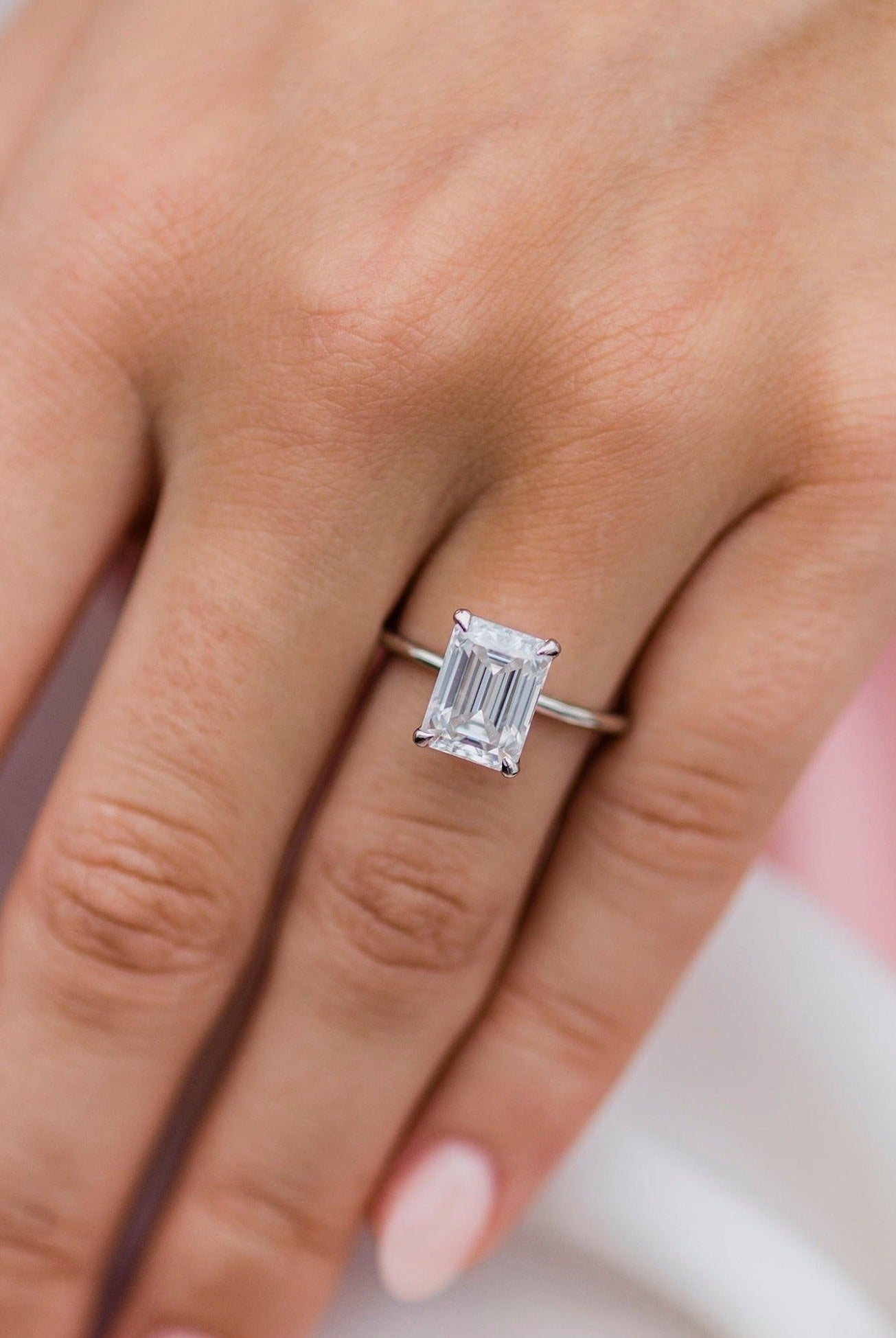 2.60CT Emerald Cut Moissanite Solitaire Engagement Ring