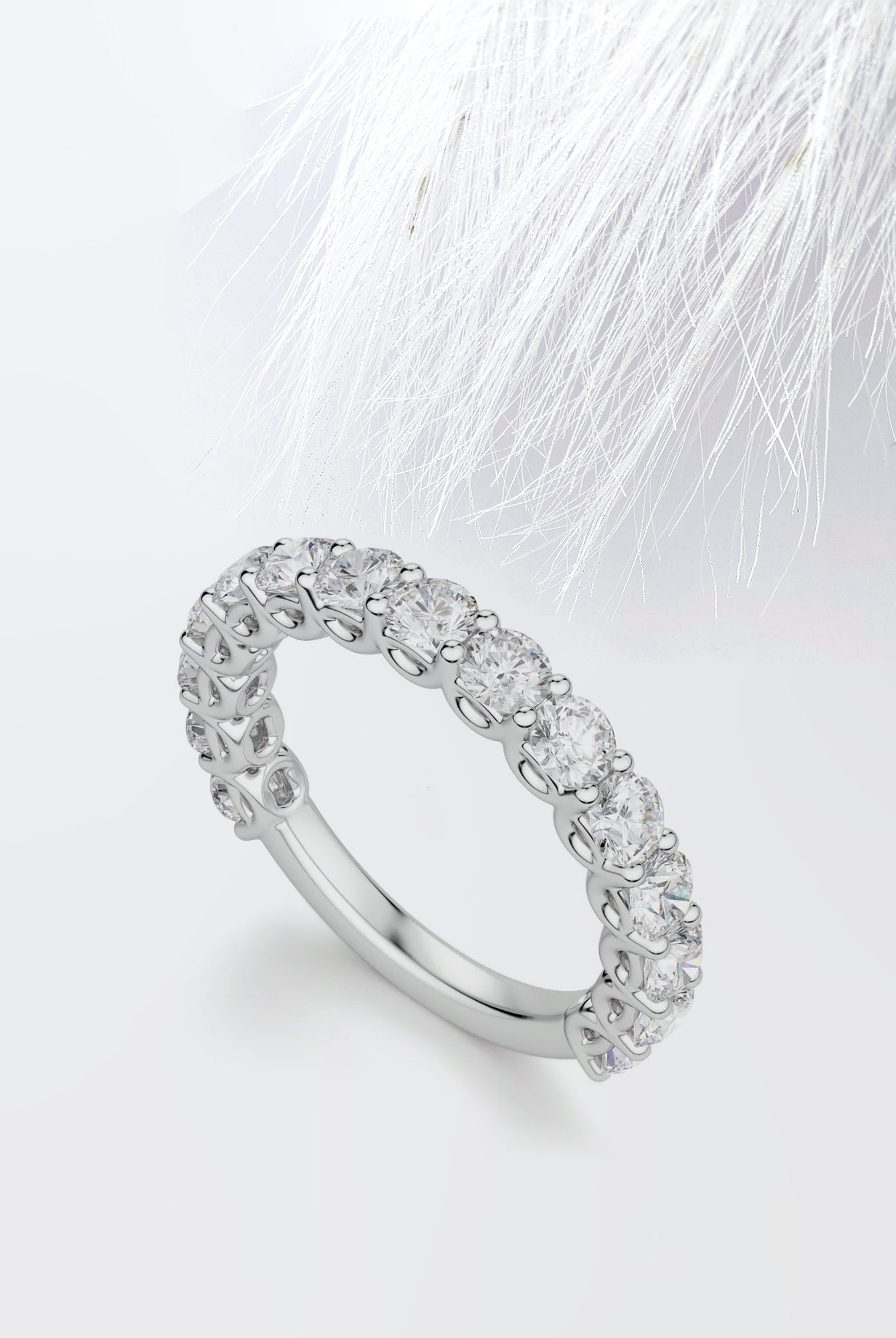 Round Cut Moissanite Scallop Diamond Wedding Band for Women