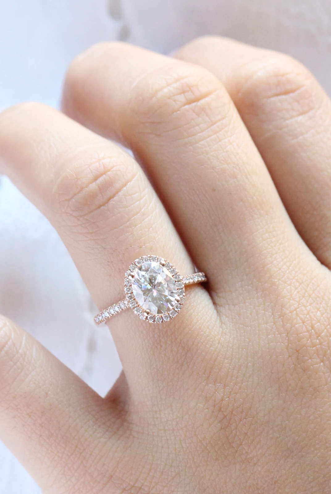 2.0CT Oval pave Moissanite Diamond Cathedral Set Halo Engagement Ring