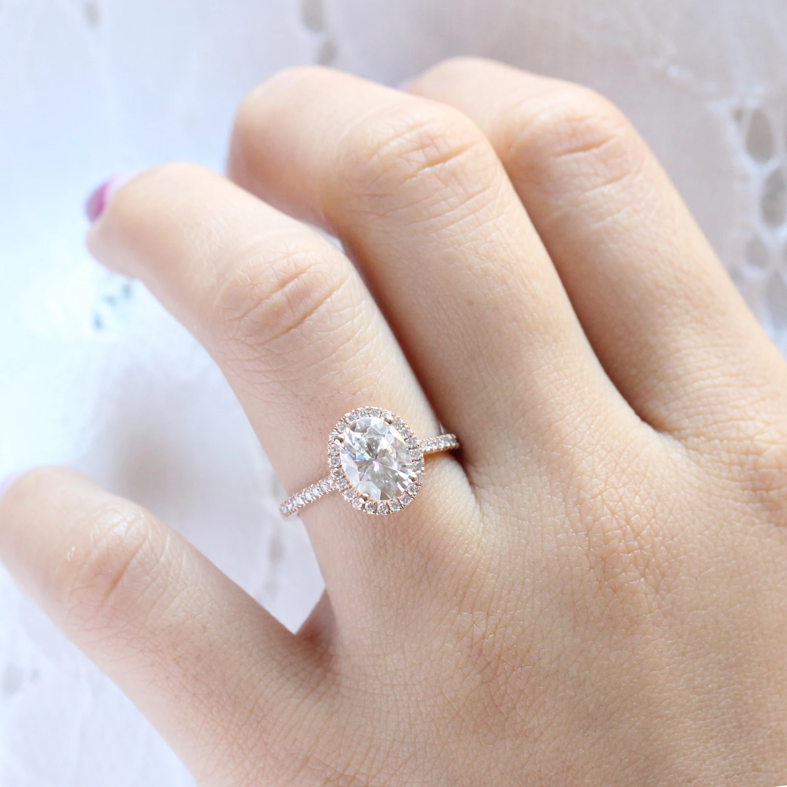 2.0CT Oval pave Moissanite Diamond Cathedral Set Halo Engagement Ring