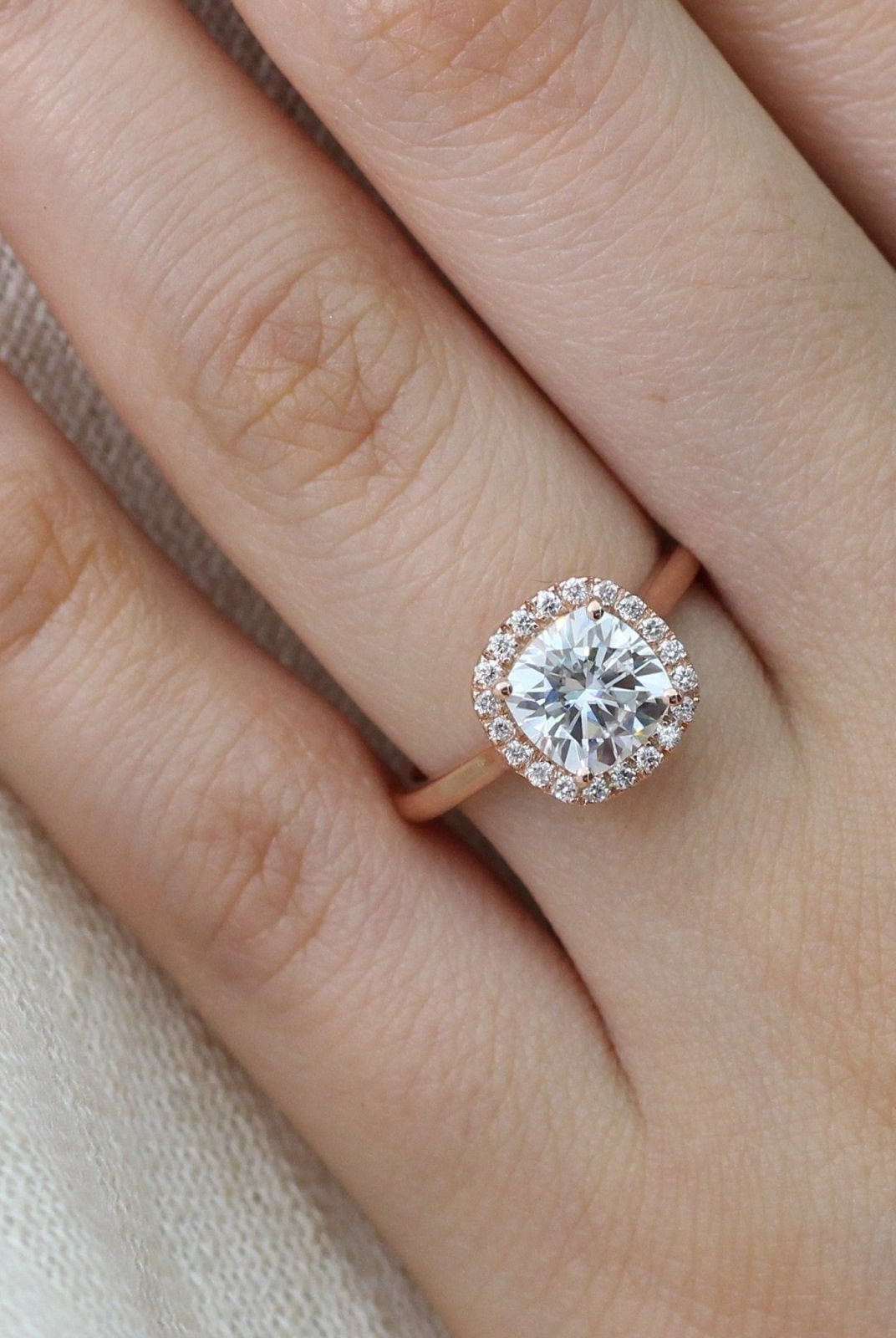 1.65CT Cushion Halo Moissanite Diamond Solitaire Engagement Ring